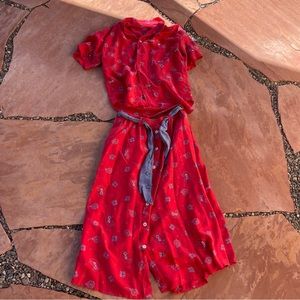 Vintage red silk skirt top set